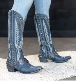 Western-style Women's Competitive Denim Boots (Option: Blue-35)