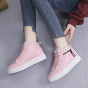 Women With Plush Snow Boots And Short Sleeves (Option: Pink-39)