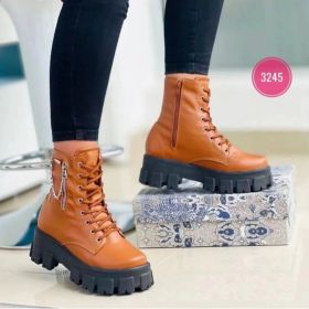 Platform Martin Boots Women's Plus Size Lace Up Chunky Heel Ankle Boots (Option: Orange-36)