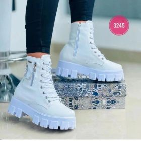 Platform Martin Boots Women's Plus Size Lace Up Chunky Heel Ankle Boots (Option: White-36)