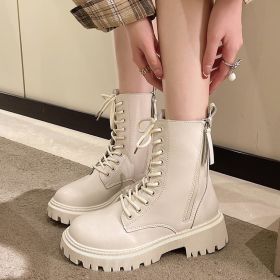 British Platform Female Boots (Option: Beige-42size)