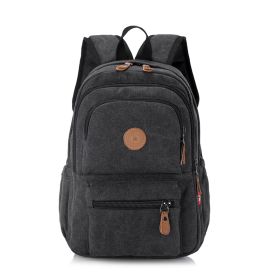 Casual Canvas Backpack Men's Large Capacity Bag (Option: Black-28cmx39cmx17cm)