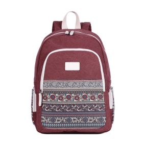 Men's Fashion Outdoor Casual Ethnic Style Backpack (Color: Wine Red)