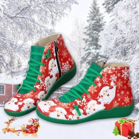 Women's Fashion Casual Christmas Flat Ankle Boots (Option: Green Christmas Style-43)