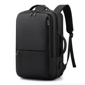 Men's Fashion Solid Color Business Lightweight Expansion Computer Backpack (Color: Black)