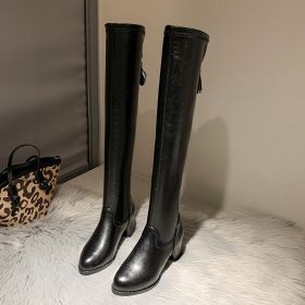 Chunky Heel Women's Over-the-knee Boots Long Boots 5cm Plus Velvet (Option: Black Single Liner-36)