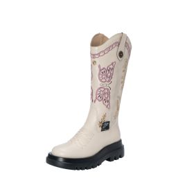 All-match Butterfly Embroidery Cowboy Boot (Option: White With Fleece Lining-35)