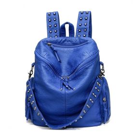 Fashion Rivet Large Capacity Backpack (Color: Blue)