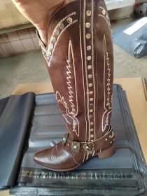 Western-style Women's Competitive Denim Boots (Option: Dark Brown-35)