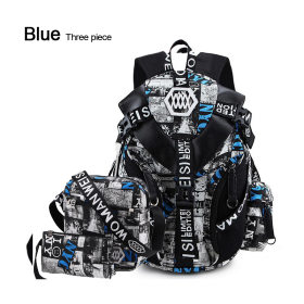 Men's Beetle Travel Outdoor Backpack (Option: Blue-Backpack 3piece)