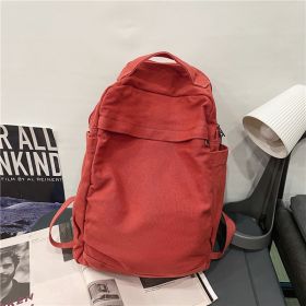 Solid Color Large Capacity Washed Canvas Bag Women (Color: Red)