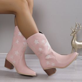 Women's Embroidered Knight Boots Winter Pointed Toe Chunky Heel Long Western Boots (Option: Lotus-42.)