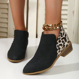 Fashion Leopard Print Boots Women Pointed Toe Chunky Heel Back Zipper Shoes (Option: Black-36.)