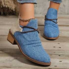 Women's Retro Boots Fashion Leopard Print Shoes Pointed Toe Square Heel Ankle Boots (Option: Blue-37.)