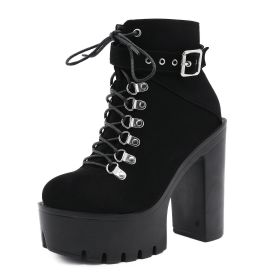 Women's Belt Buckle Stage Booties (Option: Black-35)