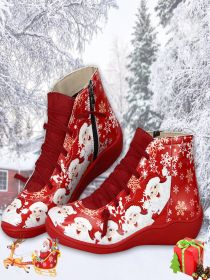 Women's Fashion Casual Christmas Flat Ankle Boots (Option: Red Christmas Style-41)