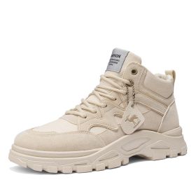 Fall Winter Men High Top Boots Thick Bottom Retro (Option: Beige-41)