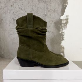 Leather Split Toe Ankle Boots (Option: Army Green Cow Suede-40)